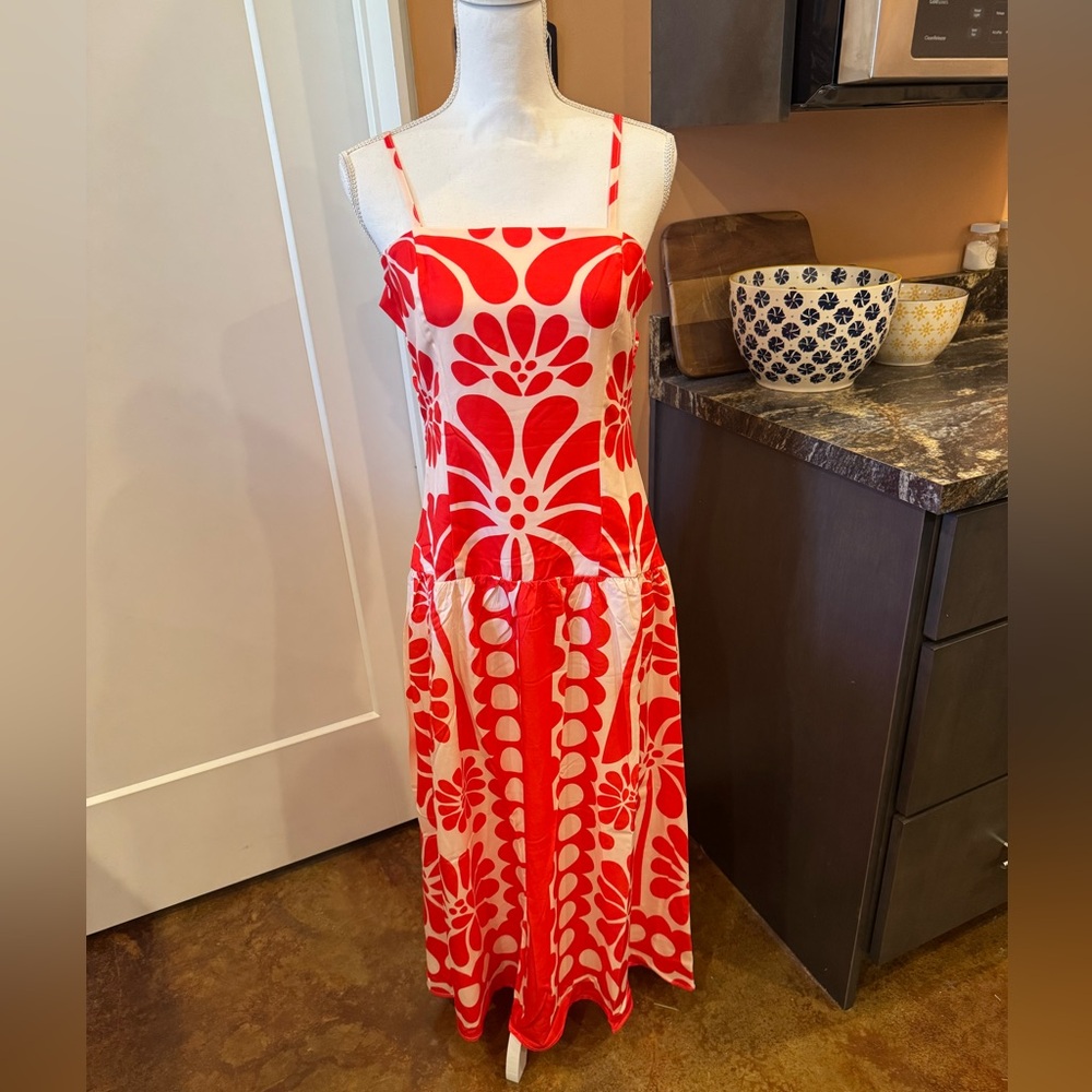 Lulus Floral Red and White Dress NWT